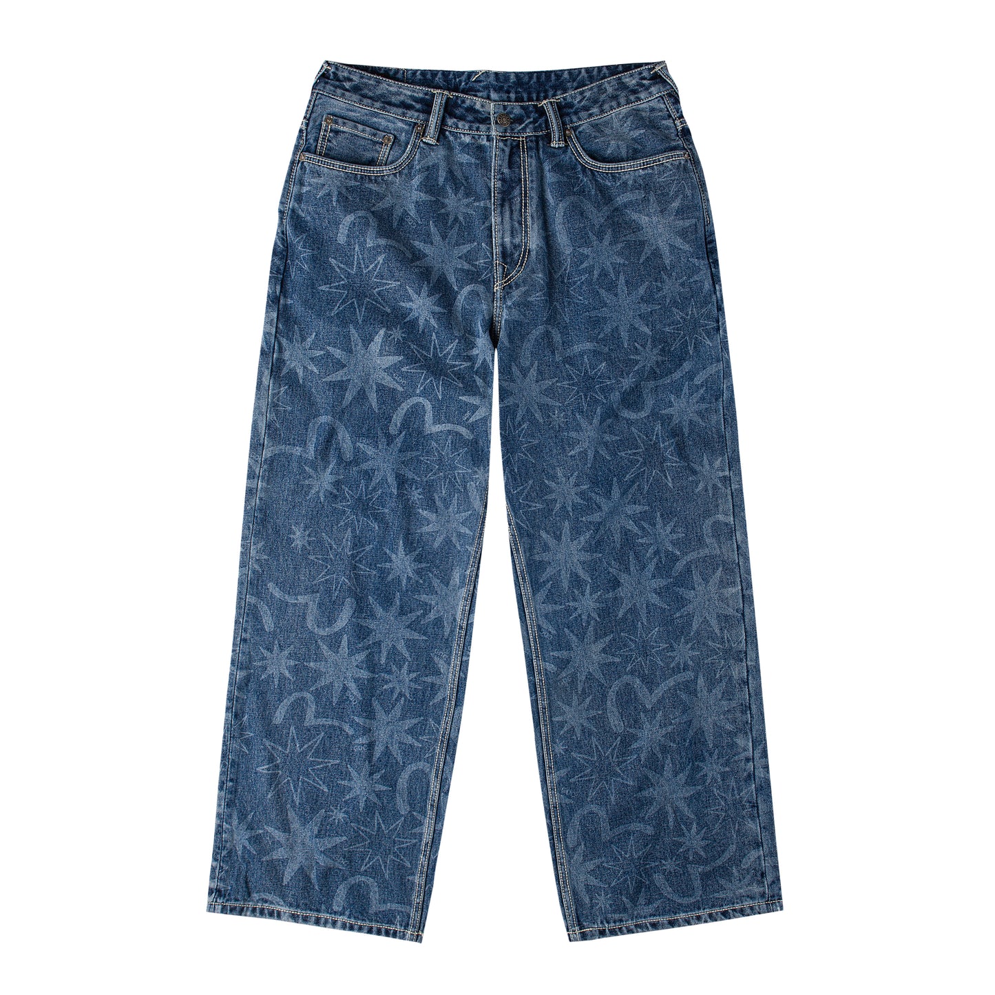 EVISU X GDC WASHED 5P AOP RELAX FIT JEANS