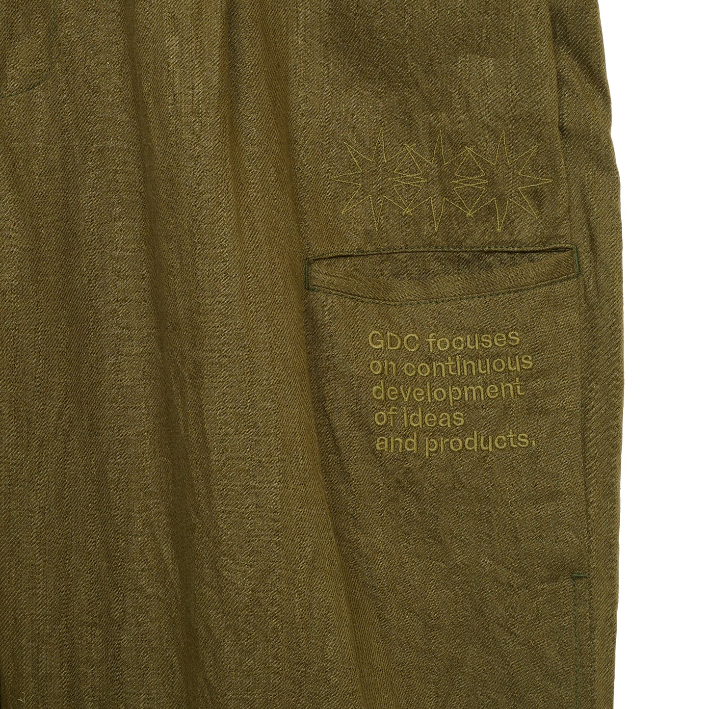 【S’YTE × GDC】VINTAGE LINEN CHINO CLOTH OCTAGON STAR EMBROIDERY WAIST-STRING PANTS