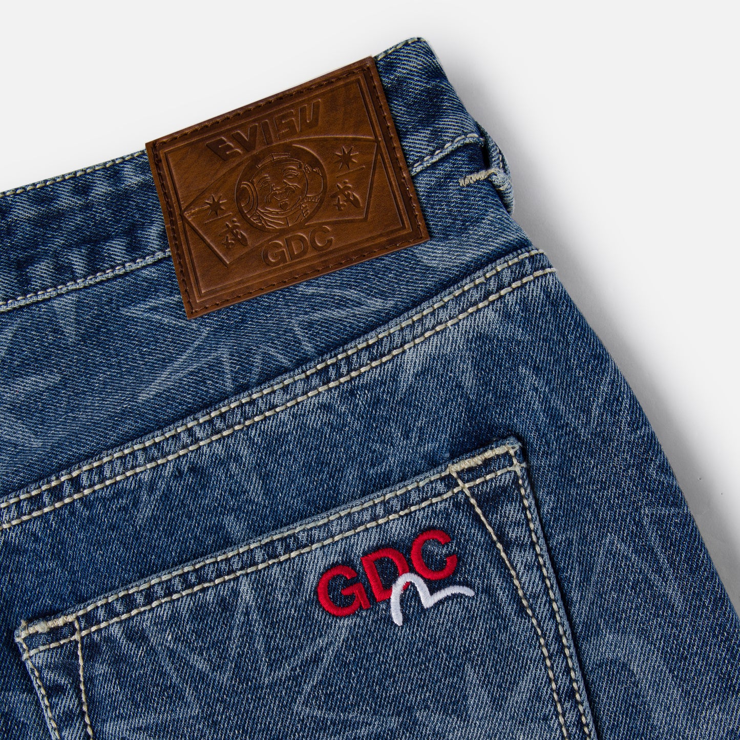 EVISU X GDC WASHED 5P AOP RELAX FIT JEANS