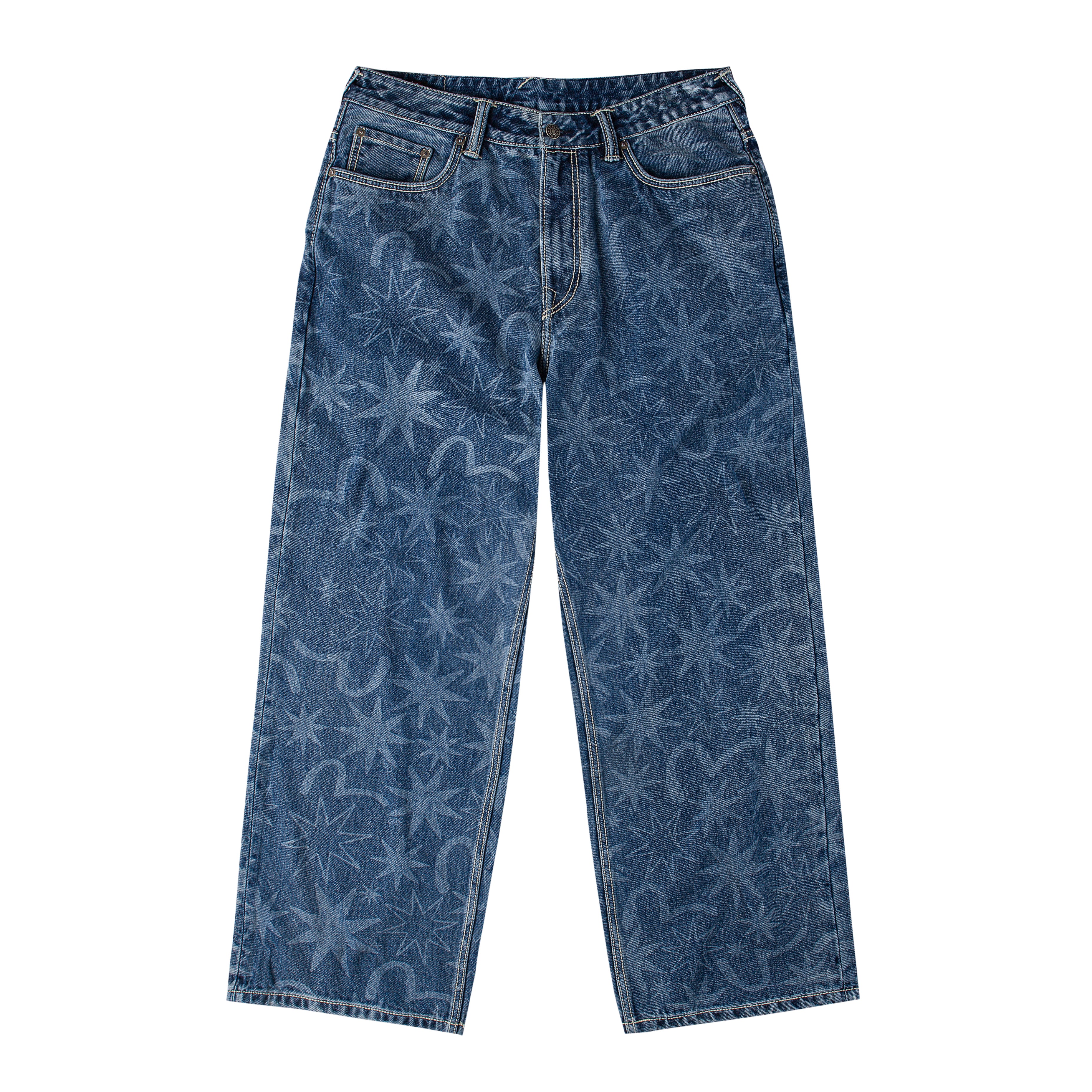 evisu デニム EVISU X GDC WASHED 5P AOP RELAX FIT JEANS
