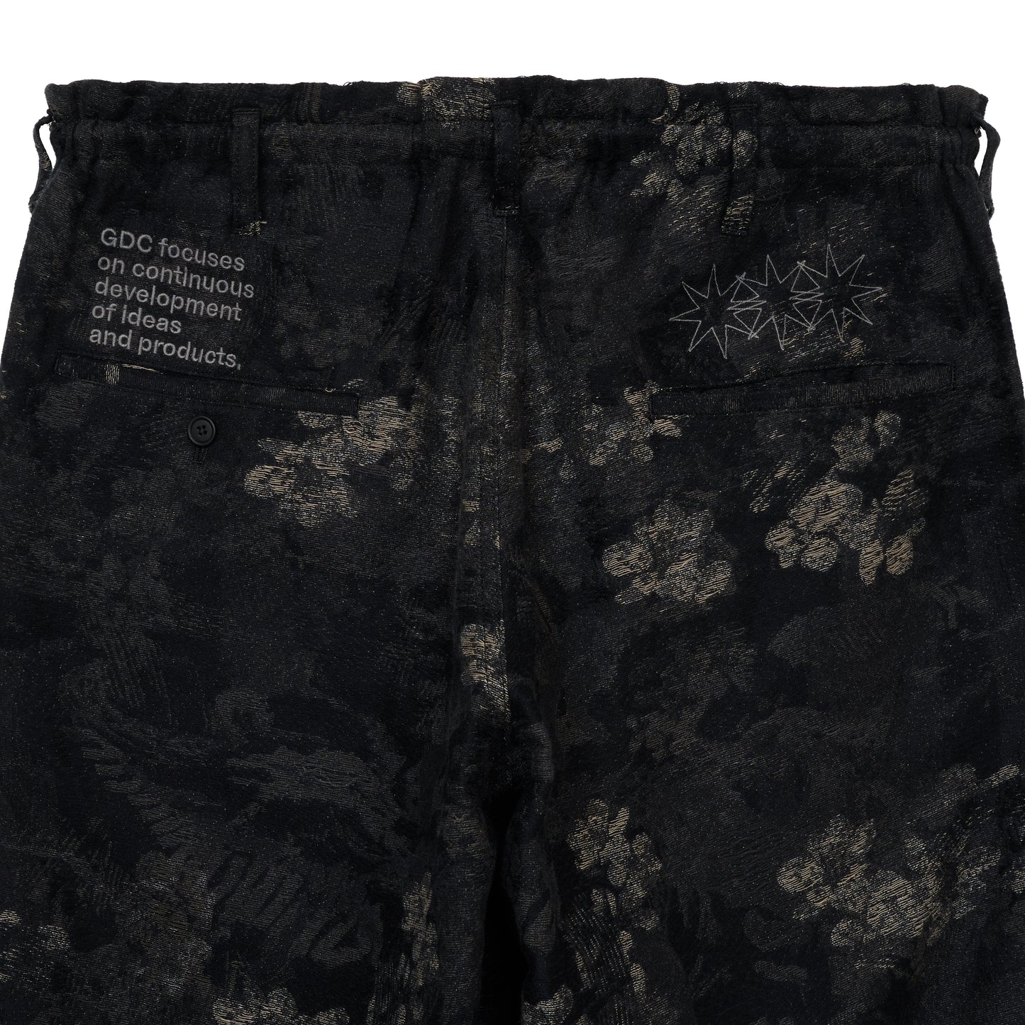 【S’YTE × GDC】FADED FLORAL JACQUARD OCTAGON STAR EMBROIDERY WAIST-STRING PANTS"