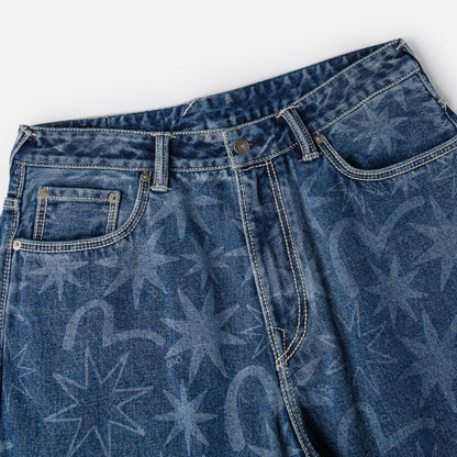 EVISU X GDC WASHED 5P AOP RELAX FIT JEANS